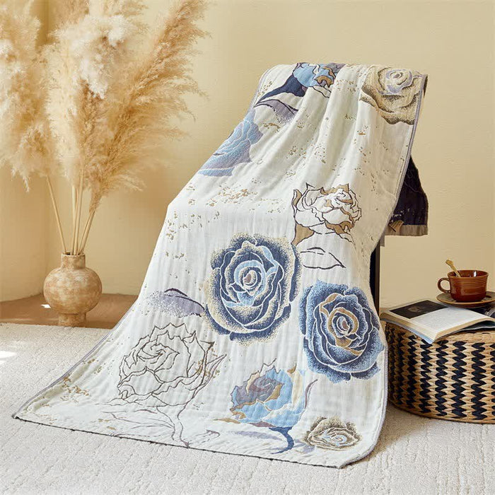 Ownkoti Rose Print Cotton Gauze Absorbent Quick Dry Bath Towel
