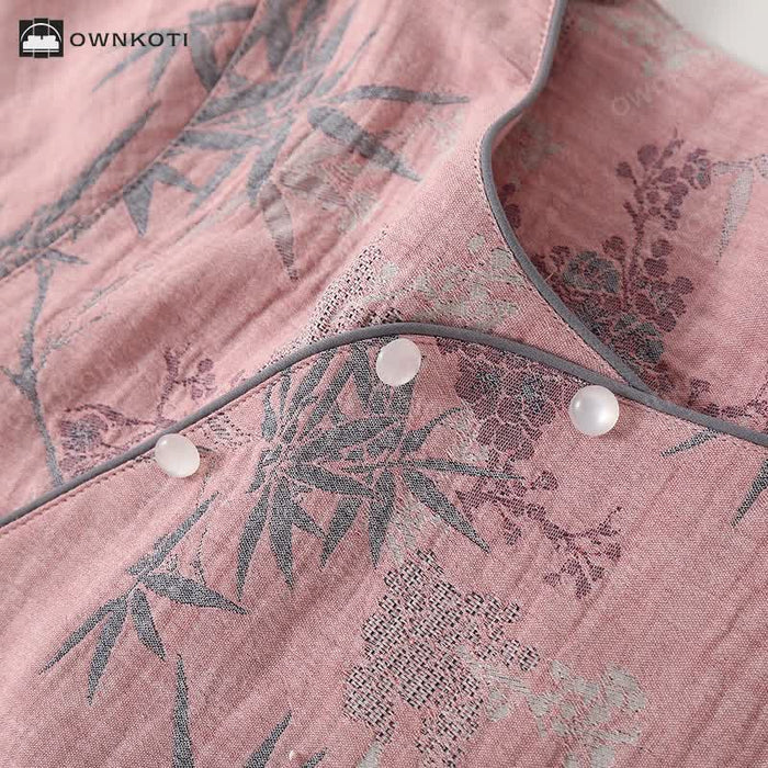 Ownkoti Round Neckline Bamboo Cotton Gauze Pajama Set