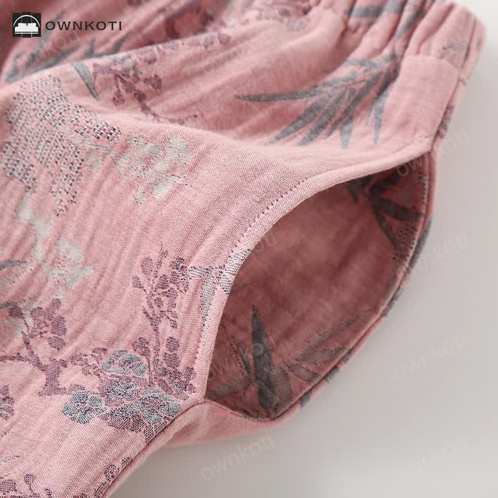 Ownkoti Round Neckline Bamboo Cotton Gauze Pajama Set