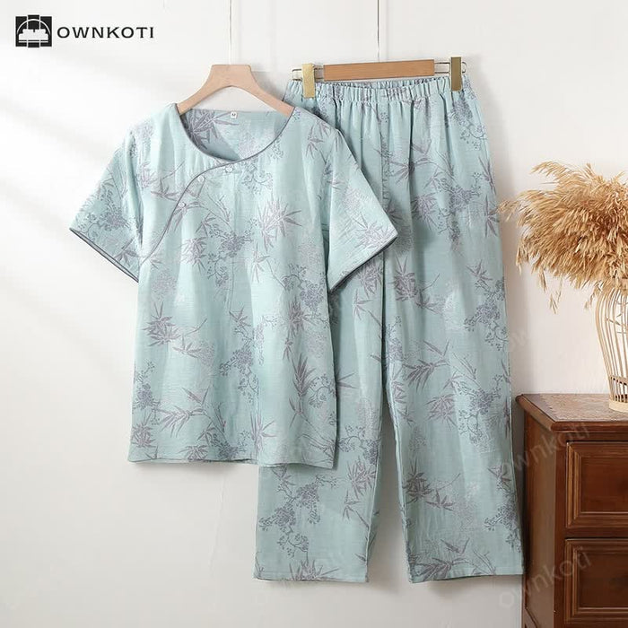 Ownkoti Round Neckline Bamboo Cotton Gauze Pajama Set