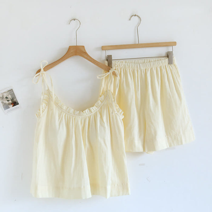 Ownkoti Ruffle Trim Cotton Padded Camisole Pajamas - Yellow - XL - image 7