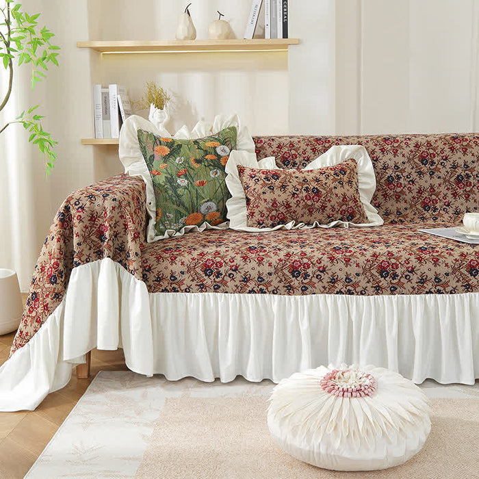 Ruffled Vintage Floral Sofa Cover - 1pc Pillowcase: 18" x 18" - image 0