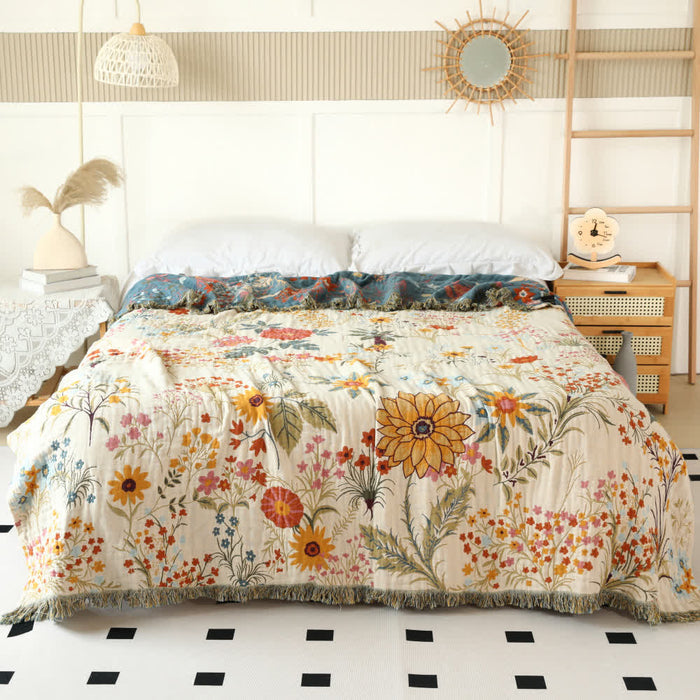 Ownkoti Rural Floral Cotton Gauze Reversible Quilt