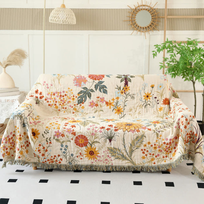 Ownkoti Rural Floral Cotton Gauze Reversible Quilt