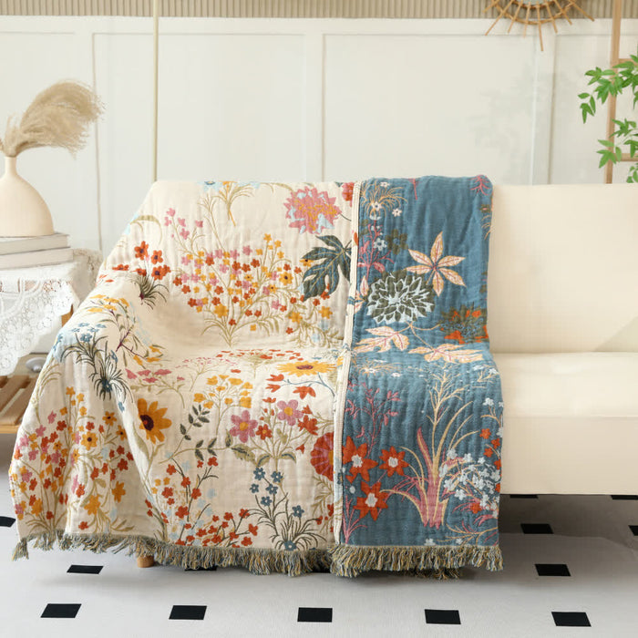 Ownkoti Rural Floral Cotton Gauze Reversible Quilt