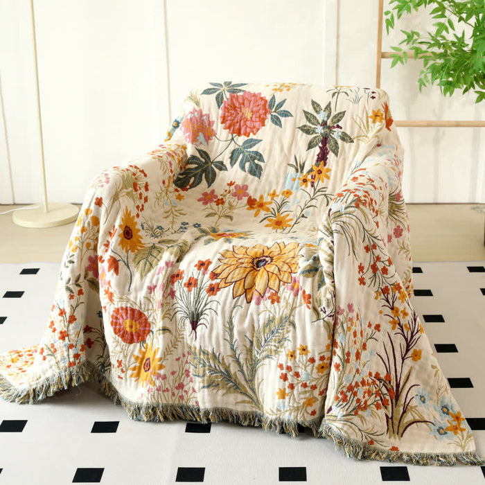Ownkoti Rural Floral Cotton Gauze Reversible Quilt