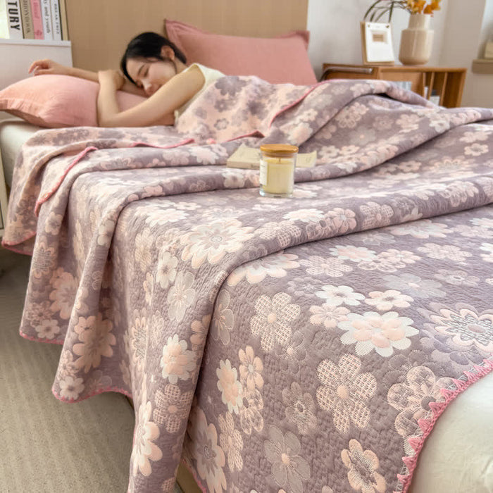 Ownkoti Rural Flower Cotton Layers Gauze Reversible Coverlet