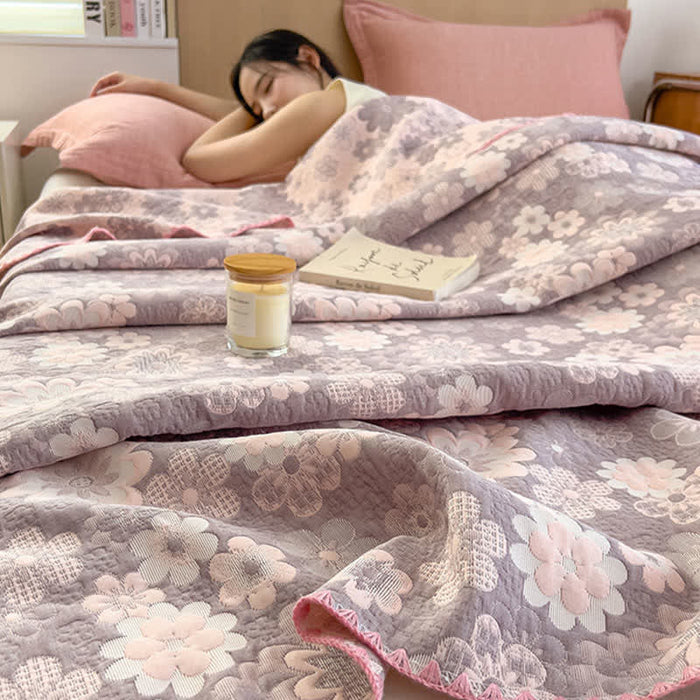 Ownkoti Rural Flower Cotton Layers Gauze Reversible Coverlet