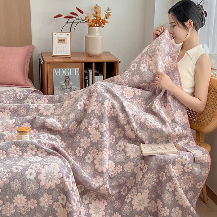 Ownkoti Rural Flower Cotton Layers Gauze Reversible Coverlet