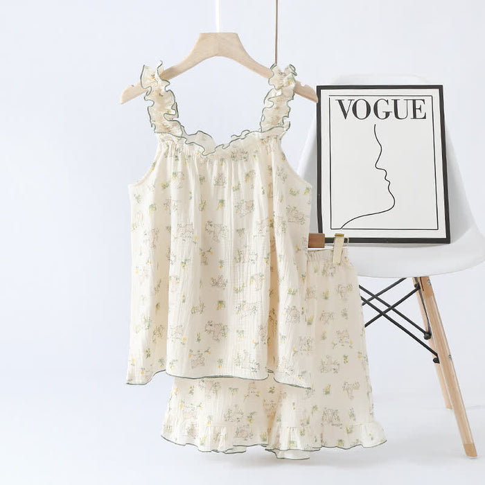 Rustic Bunny Cotton Ruffle Cami Pajamas - image 2