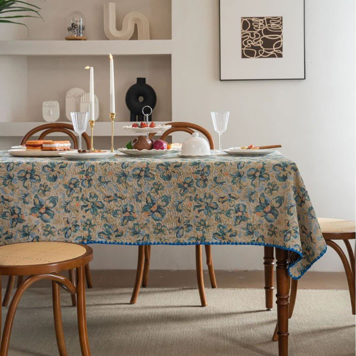 Ownkoti Rustic Style Blue Floral Jacquard Tablecloth - image 0