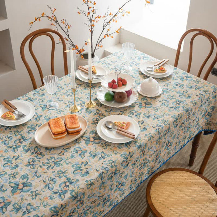 Ownkoti Rustic Style Blue Floral Jacquard Tablecloth - image 2