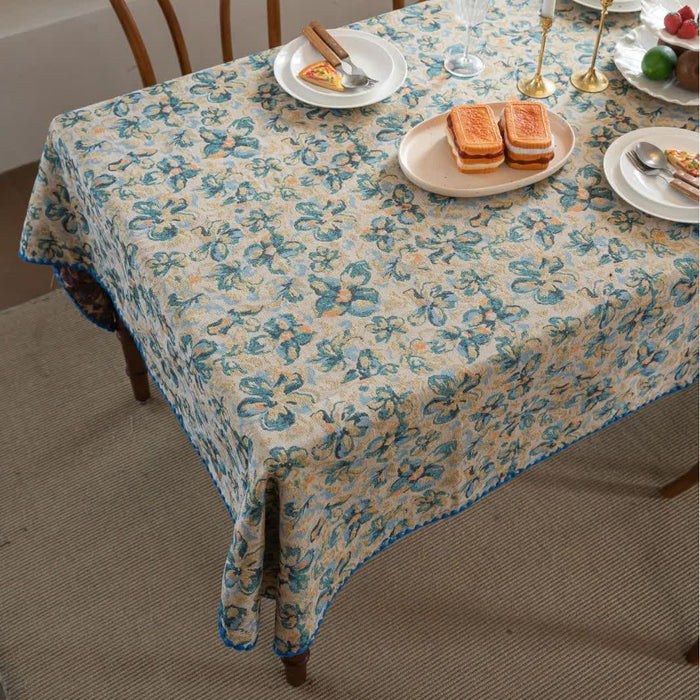 Ownkoti Rustic Style Blue Floral Jacquard Tablecloth - image 4
