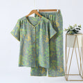 Ownkoti Short Sleeve Crop Pants Loungewear Set - Green - XL - image 1