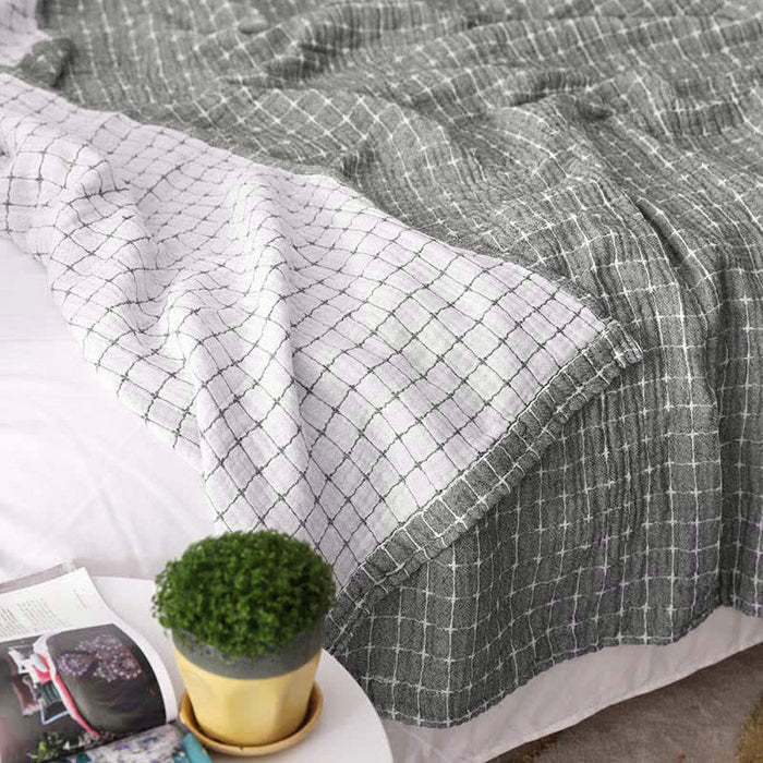 Ownkoti Simple Grid Cotton Gauze Lightweight Quilt