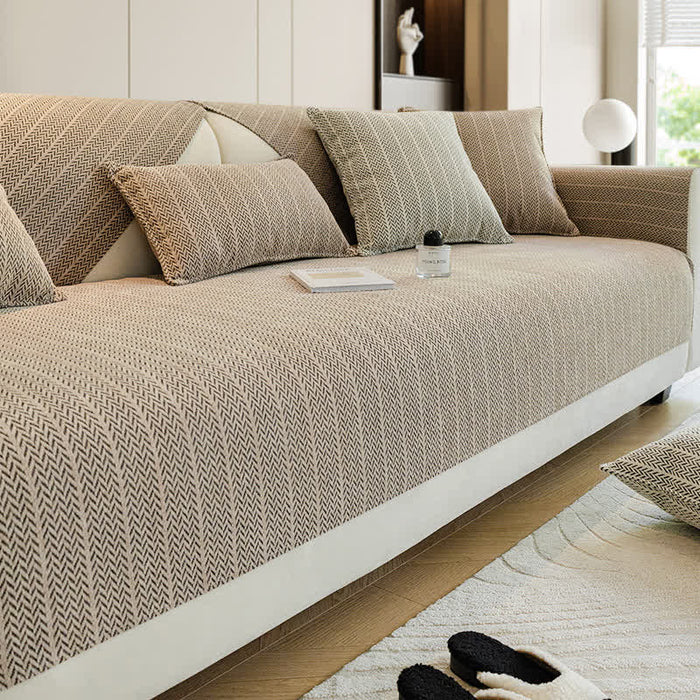 Ownkoti  Solid Color Chenille Herringbone Sofa Cover - Khaki - 1pc Pillowcase: 12" x 19" - image 0