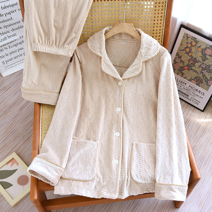 Ownkoti Solid Color Lapel Flannel Pajama Set