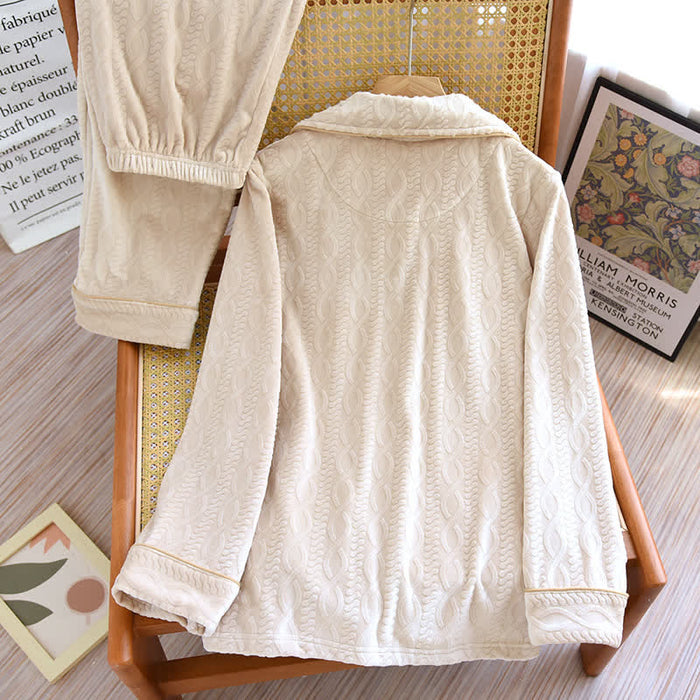 Ownkoti Solid Color Lapel Flannel Pajama Set