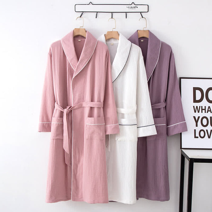 Ownkoti Solid Color Lapel Home Sleep Bathrobe