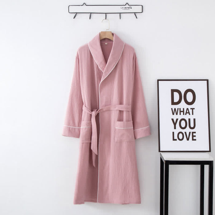 Ownkoti Solid Color Lapel Home Sleep Bathrobe