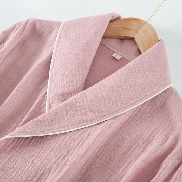 Ownkoti Solid Color Lapel Home Sleep Bathrobe