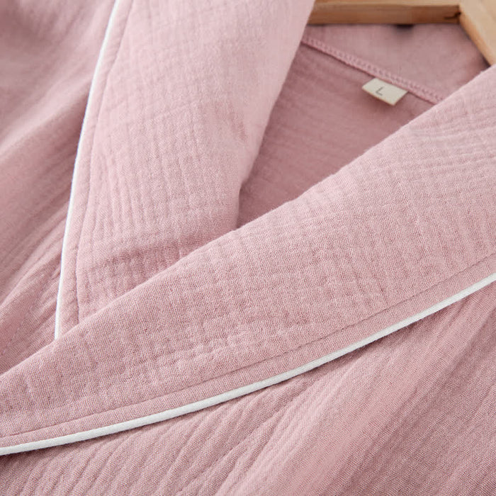 Ownkoti Solid Color Lapel Home Sleep Bathrobe