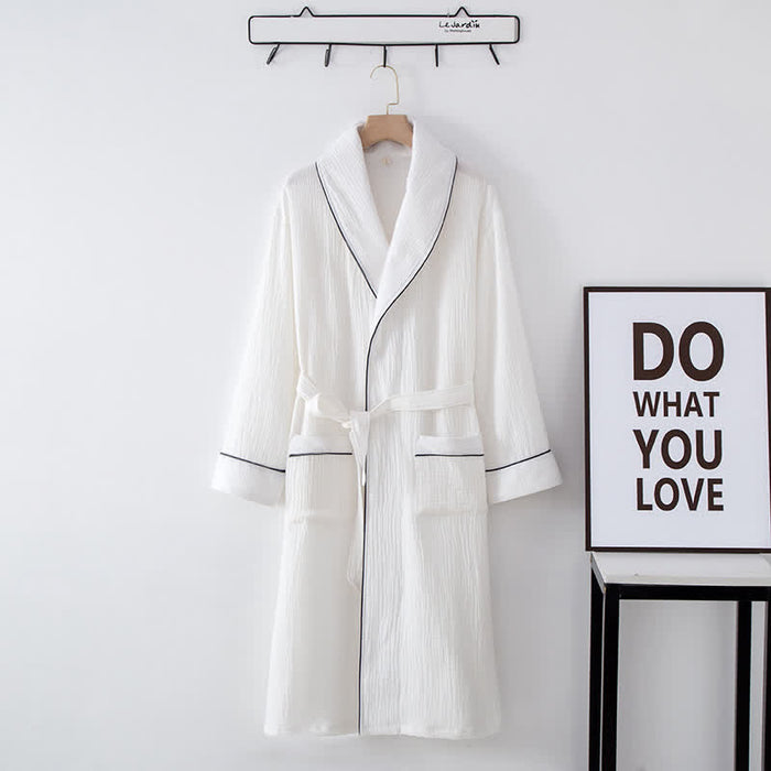 Ownkoti Solid Color Lapel Home Sleep Bathrobe