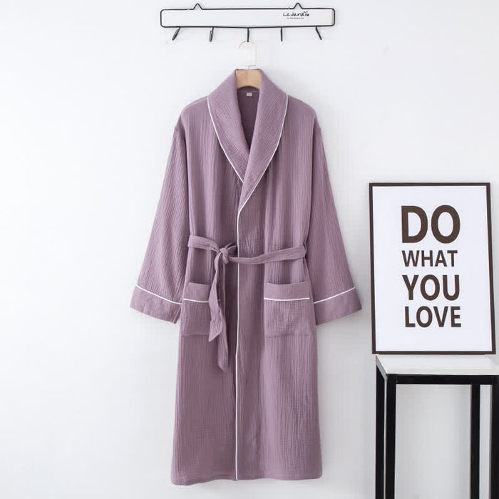Ownkoti Solid Color Lapel Home Sleep Bathrobe