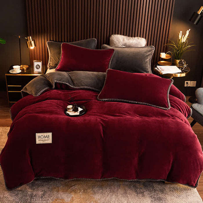 Ownkoti Solid Color Warm Flannel Bedding Set(4PCS) - Wine Red - 1pc Duvet Cover - King - image 0