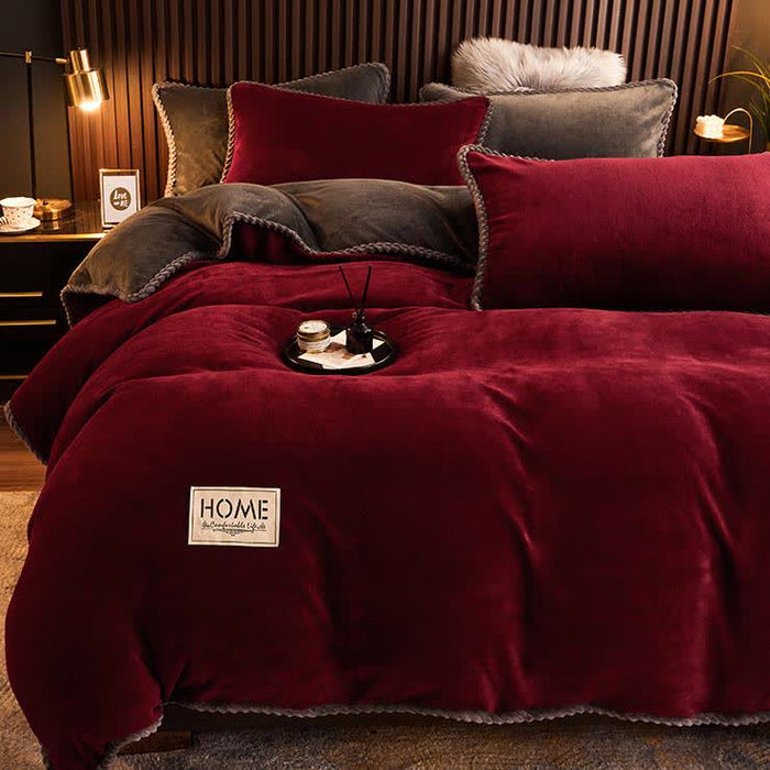 Ownkoti Solid Color Warm Flannel Bedding Set(4PCS) - image 1