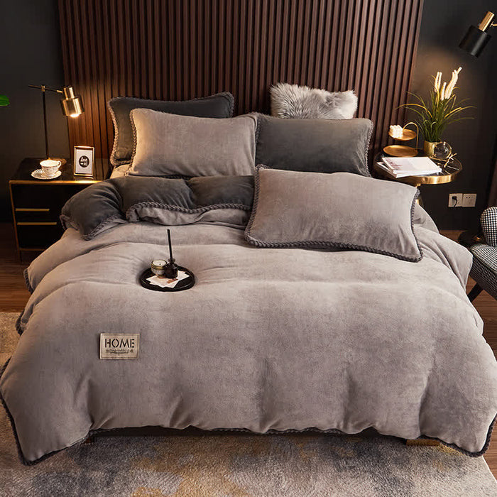 Ownkoti Solid Color Warm Flannel Bedding Set(4PCS) - Gray - 1pc Duvet Cover - King - image 6