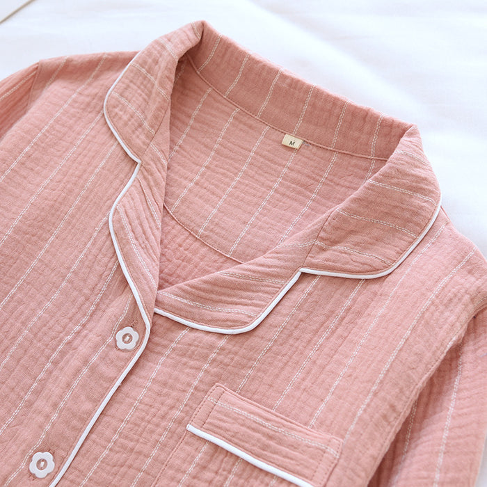 Solid Color Striped Lapel Nightdress - image 2