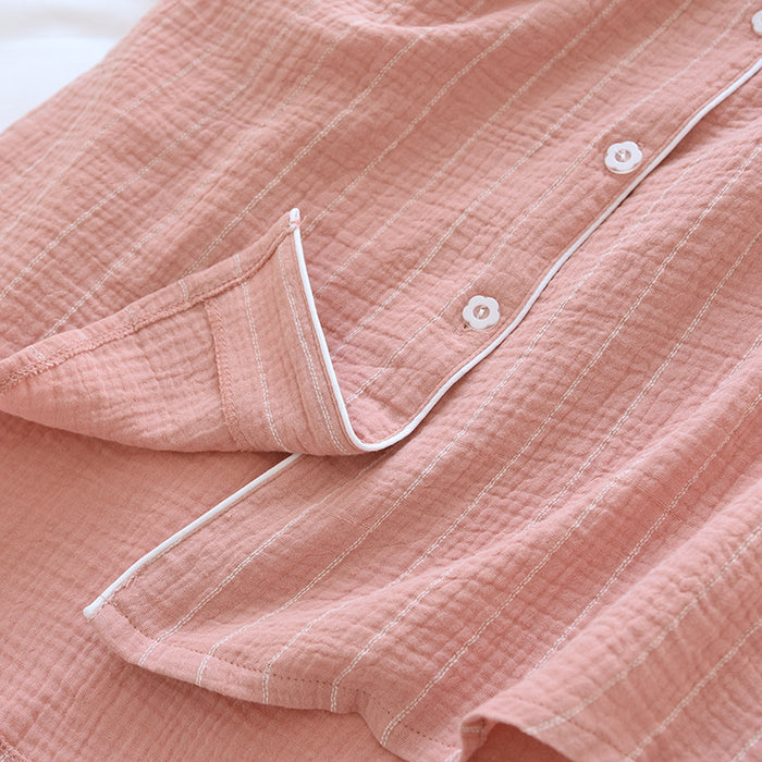 Solid Color Striped Lapel Nightdress - image 5