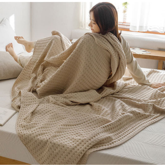 Ownkoti Solid Color Waffle Cotton Reversible Quilt