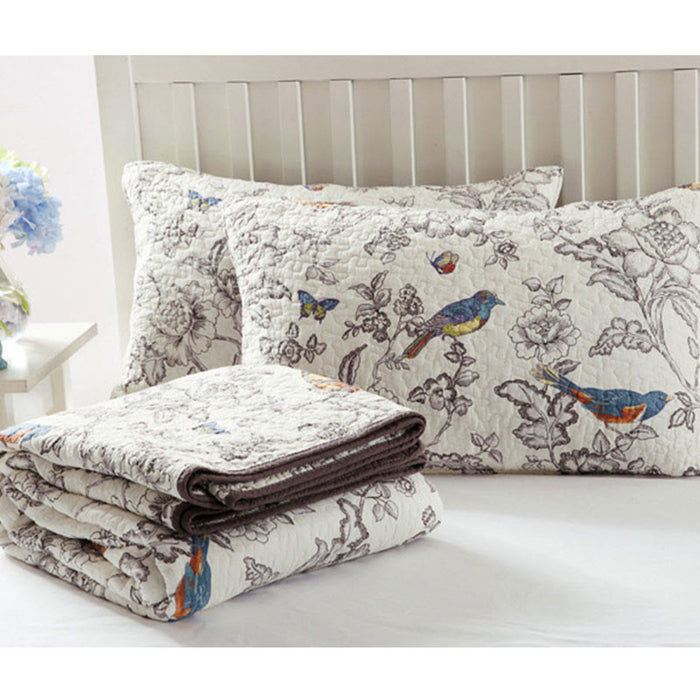 Ownkoti Spring Flower & Bird Quilt with Pillowcase