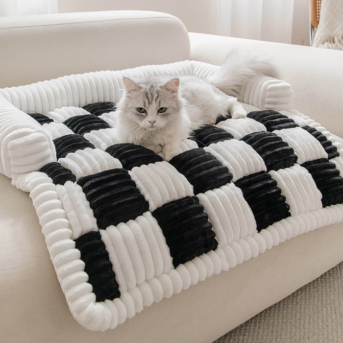 Square Plaid Furniture Protector Cover Pet Pad - Black - M- 35.43"W x 35.43"L - image 0