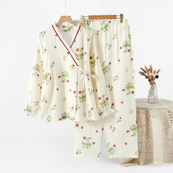 Ownkoti Strawberry Print Cotton Gauze Pajama Set