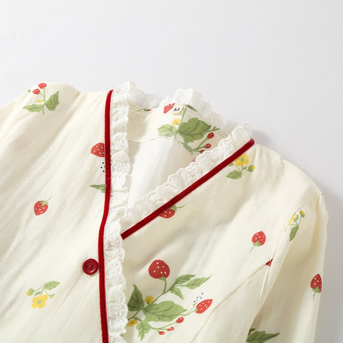 Ownkoti Strawberry Print Cotton Gauze Pajama Set