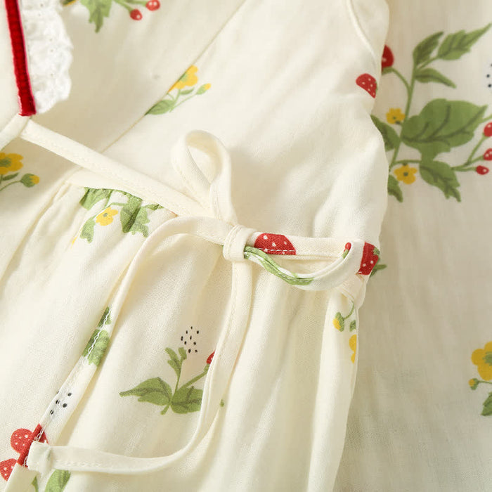 Ownkoti Strawberry Print Cotton Gauze Pajama Set