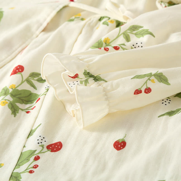 Ownkoti Strawberry Print Cotton Gauze Pajama Set