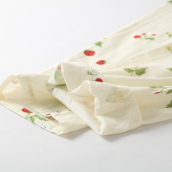 Ownkoti Strawberry Print Cotton Gauze Pajama Set