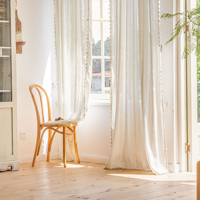 Ownkoti Stripe Semi-Blackout Curtain Hollow-Out Tassel Drapes