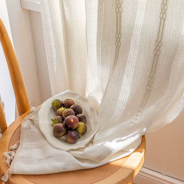 Ownkoti Stripe Semi-Blackout Curtain Hollow-Out Tassel Drapes