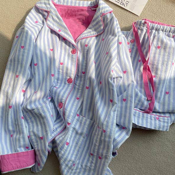 Ownkoti Sweet Heart Print Striped Pajama Set - XL - image 0