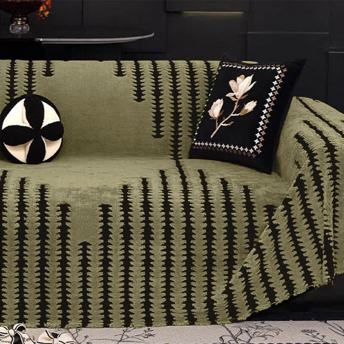 Ownkoti Thick Plush Chenille Stripe Sofa Cover - Green - 70.87" x  181.10" - image 0