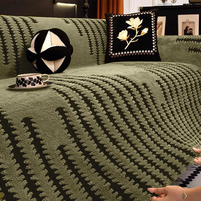 Ownkoti Thick Plush Chenille Stripe Sofa Cover - image 2