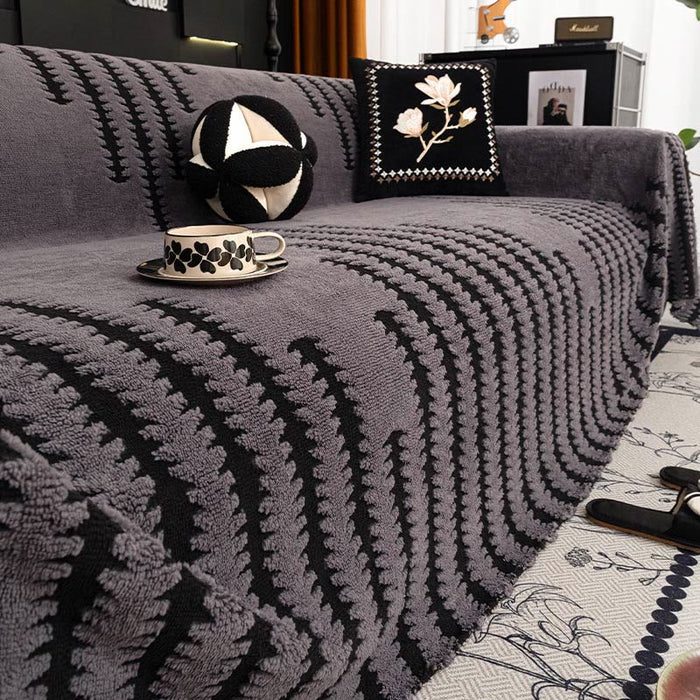 Ownkoti Thick Plush Chenille Stripe Sofa Cover - image 5
