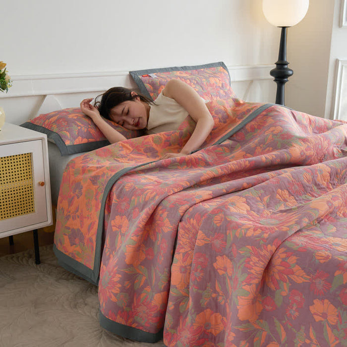 Ownkoti Three Layer Cotton Gauze Floral Quilt