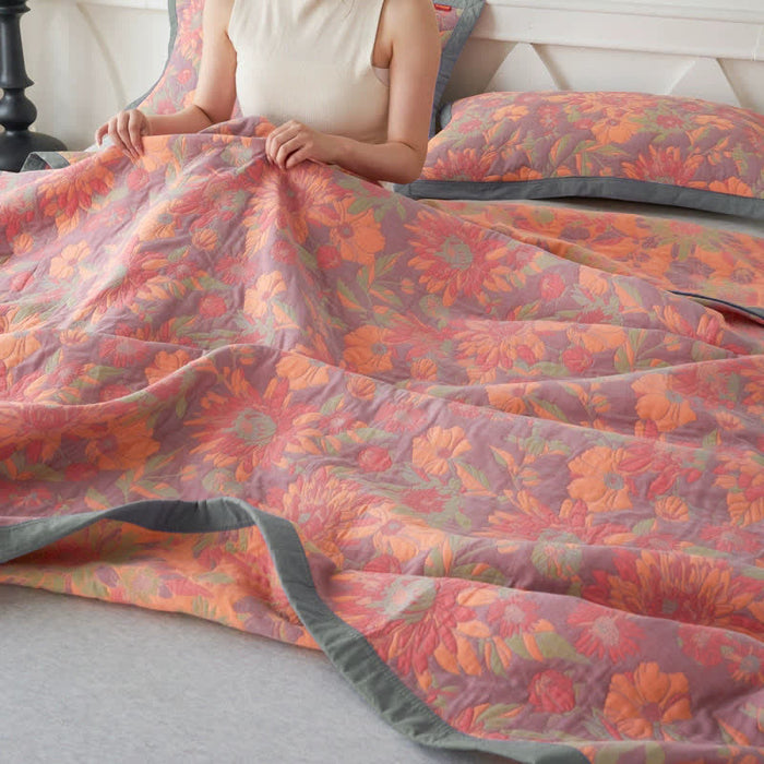 Ownkoti Three Layer Cotton Gauze Floral Quilt