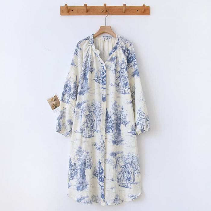 Ownkoti Toile Print Cotton Gauze Nightdress